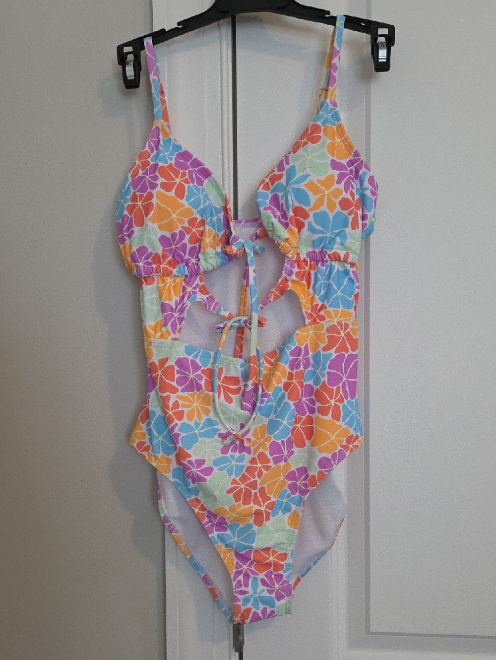 No Boundaries Floral Cutout One-Piece Swimsuit in Orange, Blue, Purple